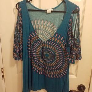 Green peep shoulder womens top